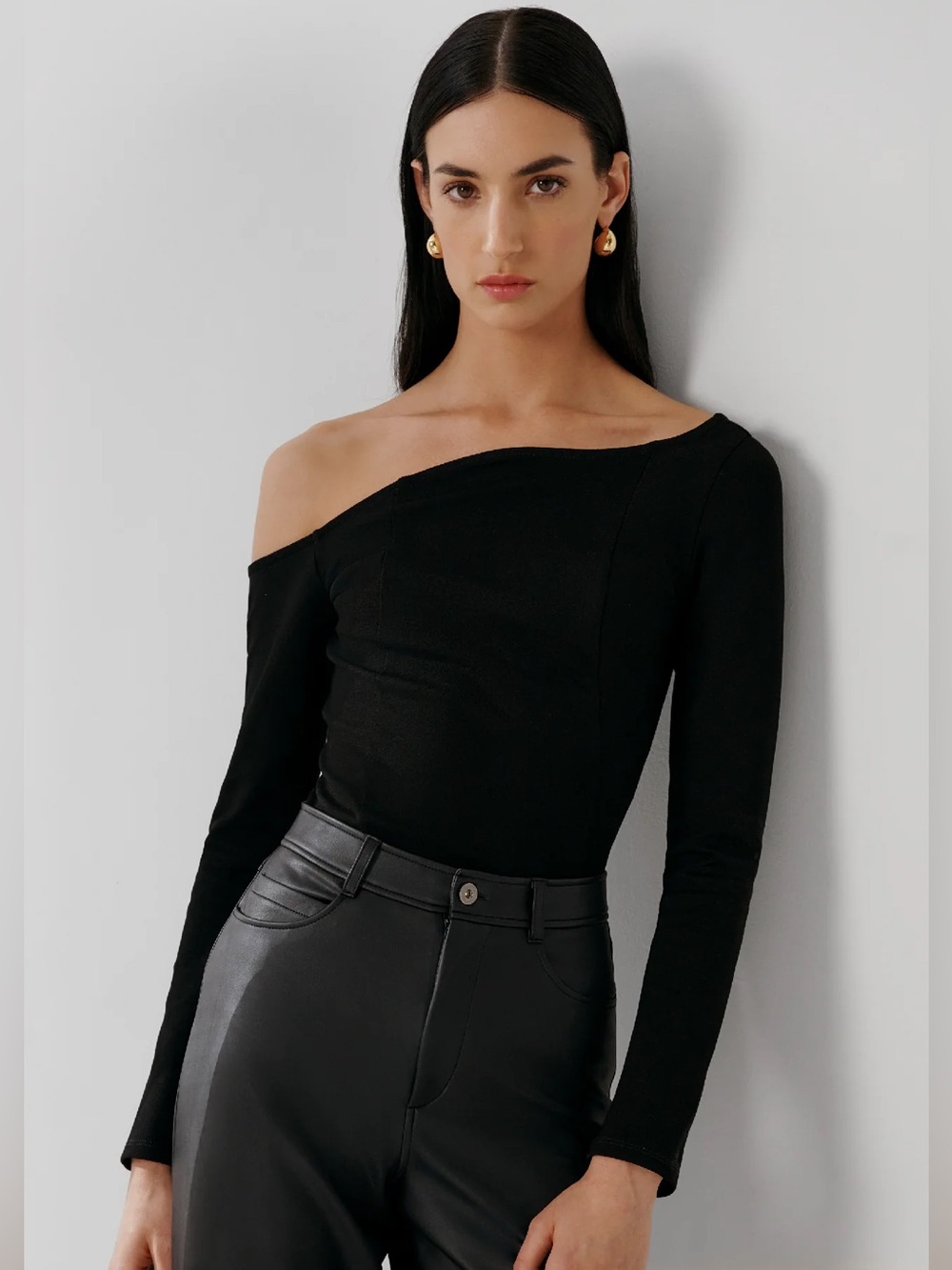 Marcella NYC Sylvan Top European Ponte Asymmetric Neckline Top Size XS